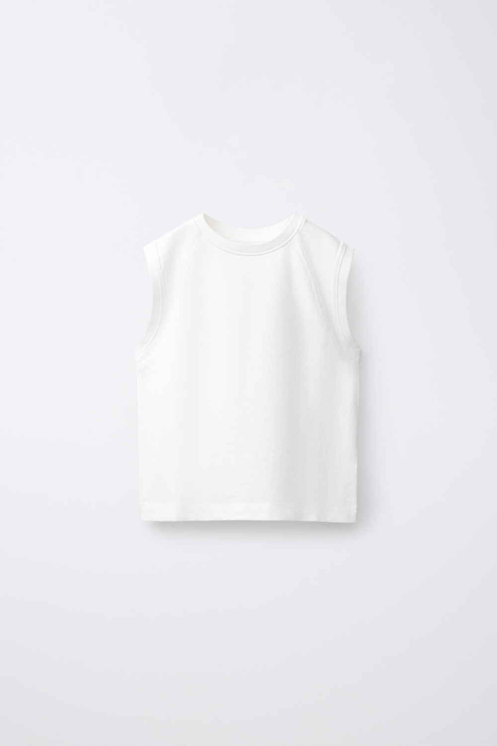 ZARA ОДНОТОННАЯ ФУТБОЛКА БЕЗ РУКАВОВ, БЕЛЫЙ
