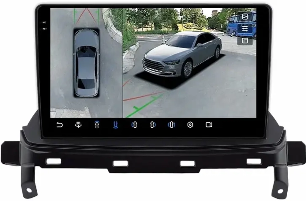 Магнитола для Mitsubishi Eclipse Cross (ШГУ-планшет) - FarCar BX9-360-7763F2 монитор 9.5" 2K QLED на Android 13, 6Гб+128Гб, CarPlay, 4G SIM-слот, 4 камеры в комплекте