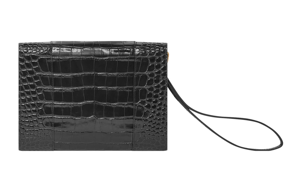 Balenciaga Bright Crocodile Pattern Embossed Calfskin Clutch Women"s Black