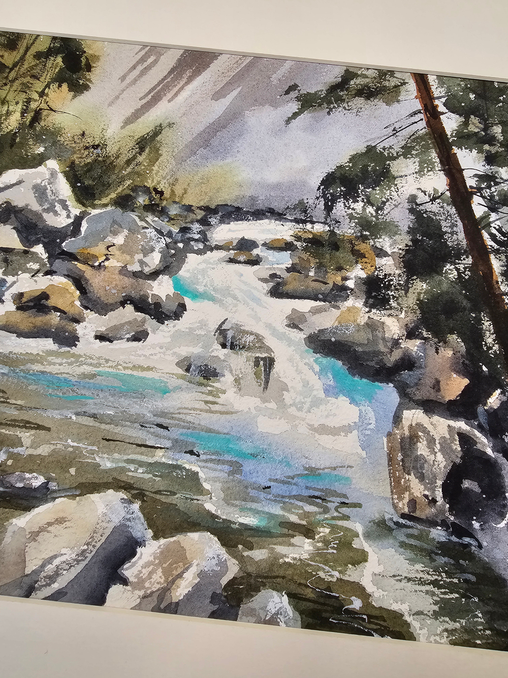 Картина авторская акварельная в паспарту 30х40 см на стену для интерьера "Пейзаж в стиле Фрэнк Эбера"