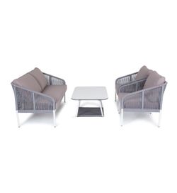 "Канны" лаунж-зона 4-местная плетеная из роупа (веревки), цвет светло-серый