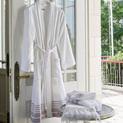 Халат женский Hamam Marine Striped белый с лавандовым Турция детали