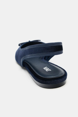 ZARA БАРХАТНЫЕ БАЛЕТКИ БЕЗ ЗАДНИКА, СИНИЙ