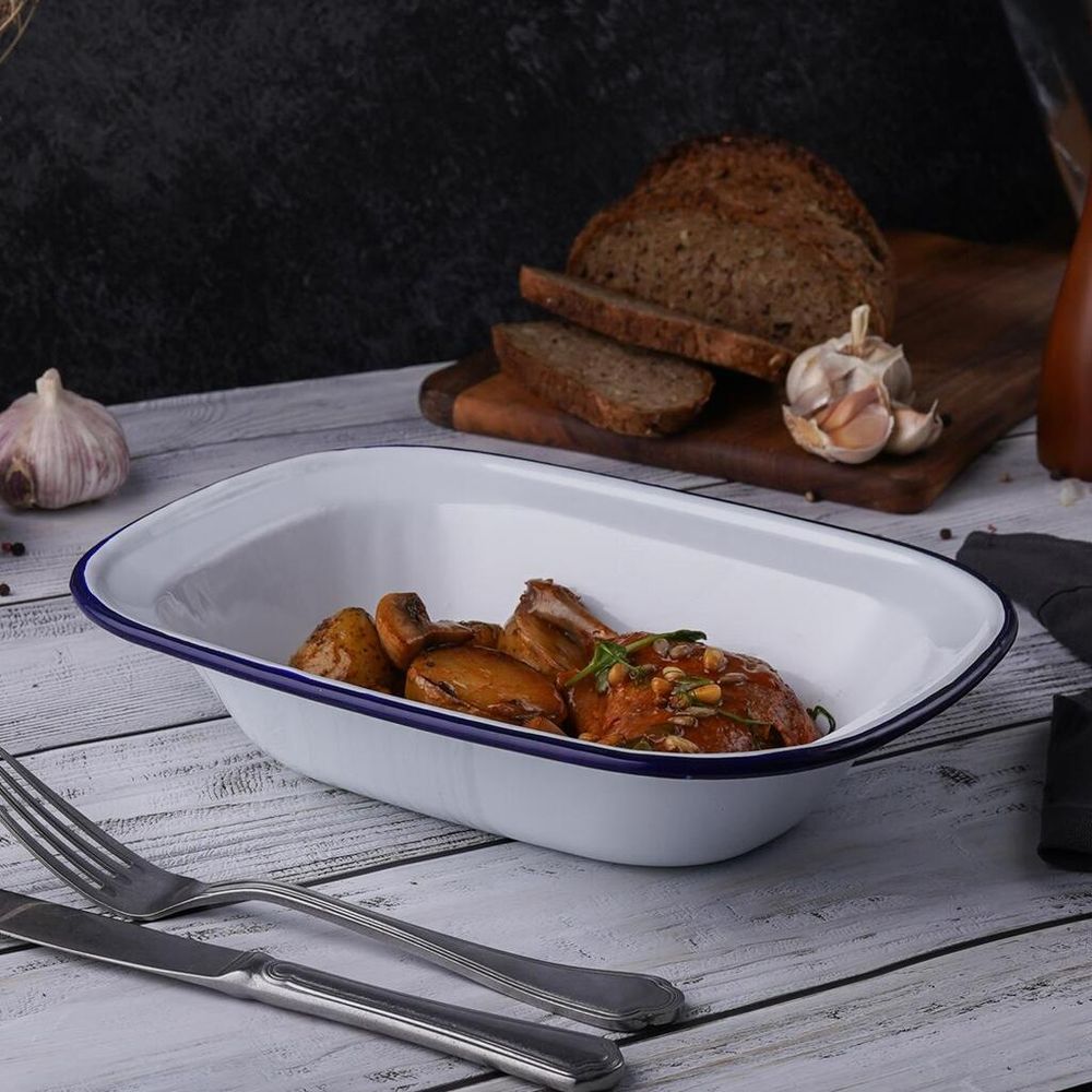 Блюдо для подачи 26*19 см h6 см 1250 мл Blue Rim эмалированая сталь SUNNEX [1]