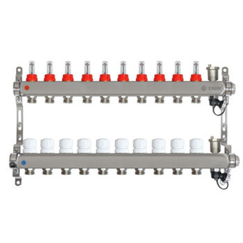 Коллекторная группа Taen 1" евроконус 3/4" на 10 выходов с расходомерами