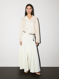 Massimo Dutti Блуза из смесового хлопка с деталью из ткани, бежевый