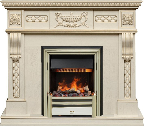 Каминокомплект Corsica - Слоновая кость с патиной (Ширина 1100) с очагом Cavendish
