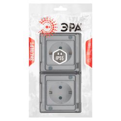 Розетка ЭРА Эксперт 11-2504-01 2х2P+E гориз. IP55, шторки, 16A-250В, ОУ, белый | Эра Эксперт