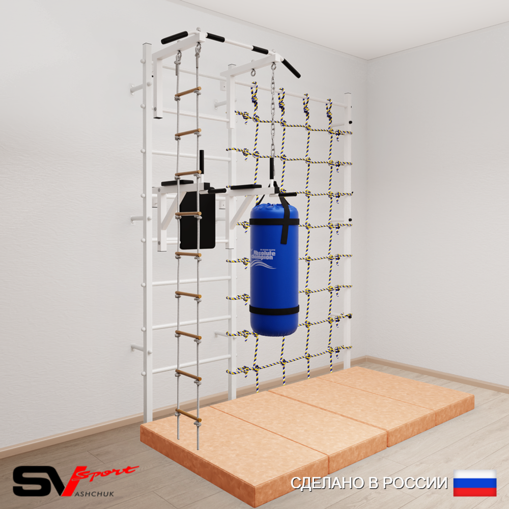 Шведская стенка Sv Sport 57270 (Турник стандарт/Брусья/Лестница/Цепь/Мешок 30кг/Мат 2м/Канатный лаз)