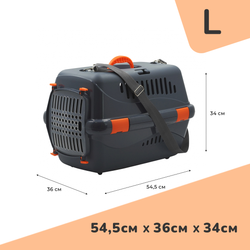 Клиппер-переноска ZOOSET с прозрачной дверцей и ремнем - L (54,5х36х34 см) - серый/оранжевый