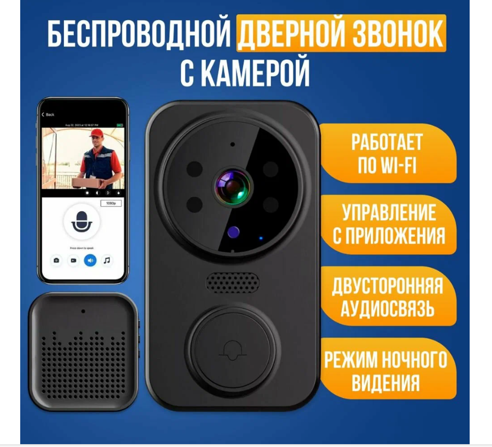 Умный беспроводной Wi-Fi видеоглазок для входной двери / Видеозвонок беспроводной MINI DOORBELL на дверь
