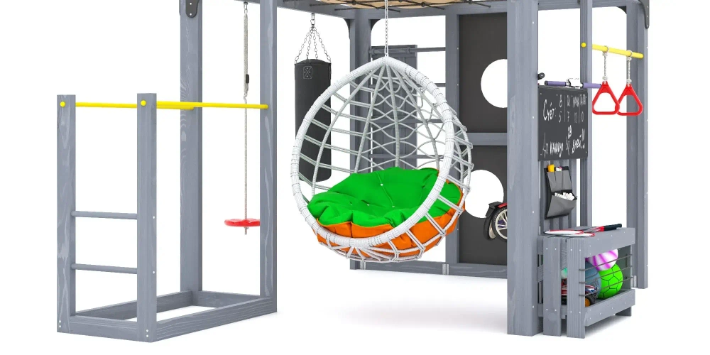 Детская площадка Савушка КУБ-1 (Серый) с подушками и коконом