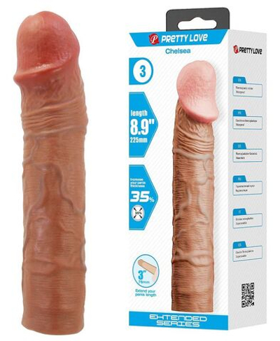 Удлиняющая насадка на пенис Chelsea - 22,5 см. (Цвет: коричневый)