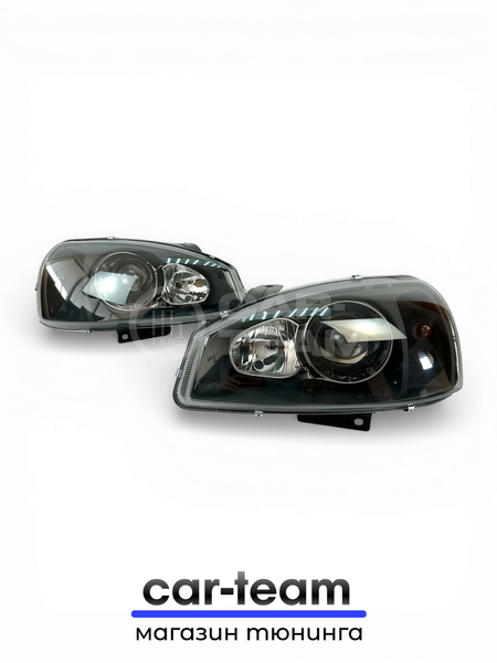 Фары на Лада Калина 1 передние с Bi LED модулями 2.5 дюйма, черная маска (под ключ)