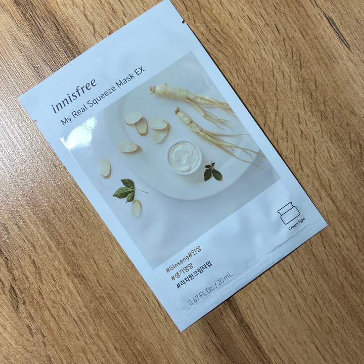 Маска для лица Innisfree My Real Squeeze Mask EX Ginseng тканевая кремовая с экстрактом женьшеня 20 мл