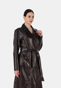 Кожаный плащ длинный, пальто длинное кожа