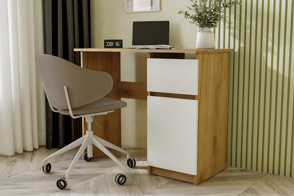 Стол письменный 900 Денвер, Дуб золотой, Белый шагрень