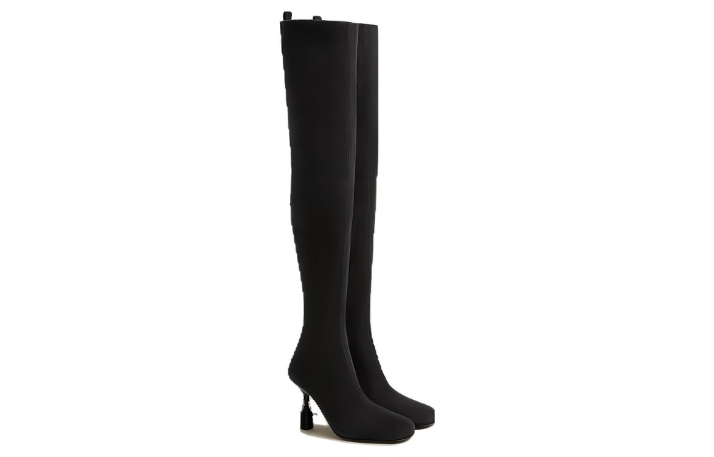 HERMES Hurricane Suede Over the knee Boots 9.5cm Women"s Black