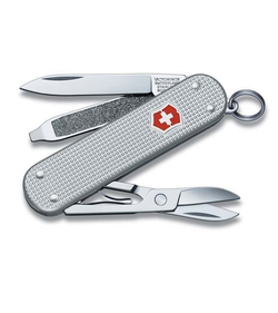 Нож-брелок VICTORINOX Classic Alox, 58 мм, 5 функций, алюминиевая рукоять, серебристый (0.6221.26)