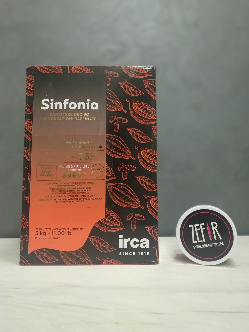Темный шоколад SINFONIA DARK 76%, IRCA  Италия, 5кг (оригинальная упаковка)