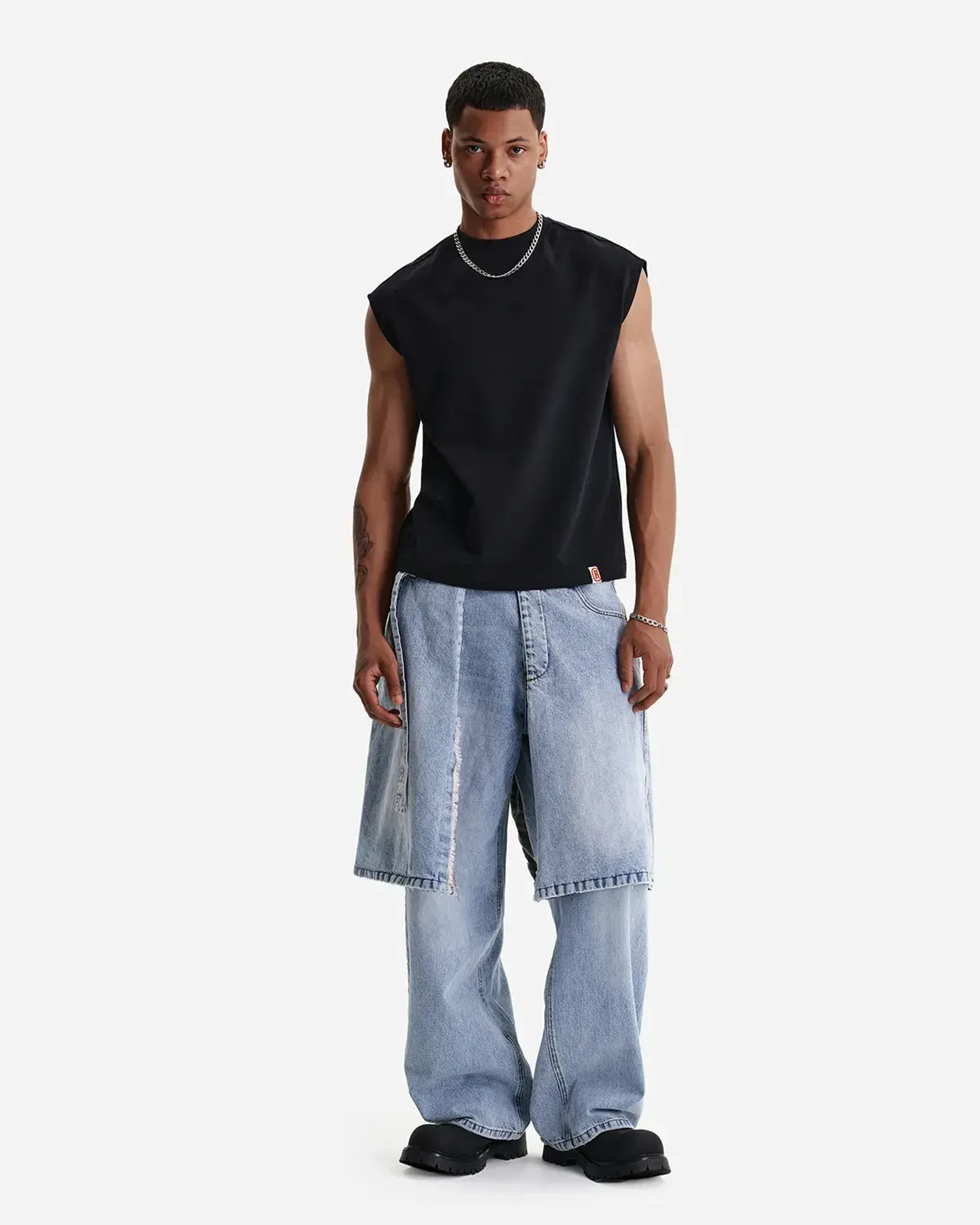 Джинсовая юбка-саронг с клетчатой подкладкой