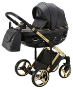 Детская коляска Adamex Chantal Special Edition Deluxe 2 в 1 C113 (ЧЕРН.ПЕРЛ.КОЖА+ЗОЛОТО РАМА)