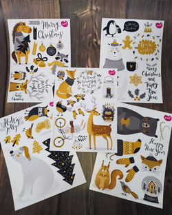 Новогодние наклейки стикеры на подарки, окна, декор для дома