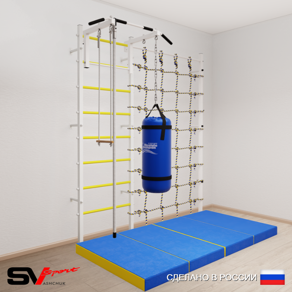 Шведская стенка Sv Sport усиленная 61560 (Турник стандарт/Канат/Трапеция/Цепь/Мешок 22кг/Мат 2м/Канатный лаз)
