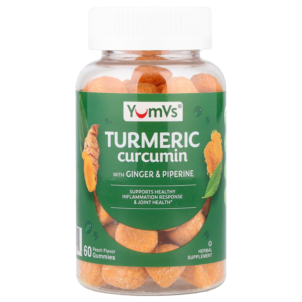 YumVs, куркумин из куркумы, с имбирем и пиперином, со вкусом персика, 60 жевательных таблеток