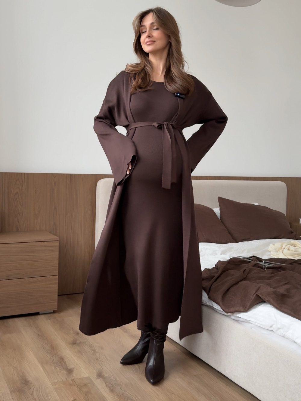 Комплект вязаный, платье без рукавов и кардиган