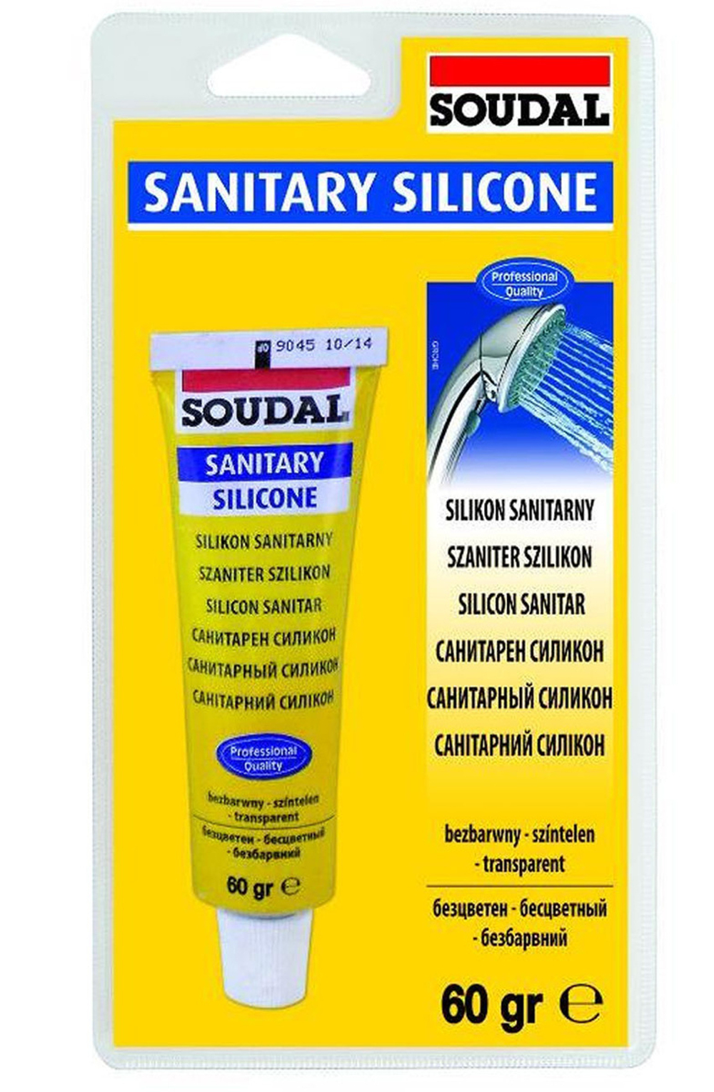 Герметик SOUDAL силиконовый санитарный бесцветный 60гр блистер