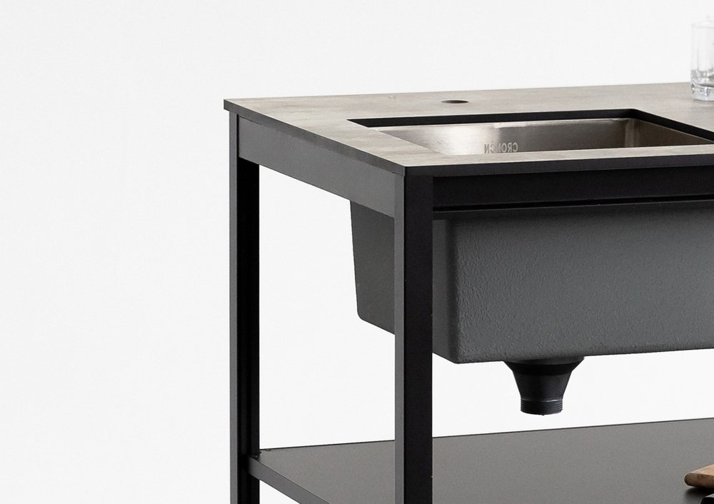 Cтол разделочный с мойкой Lounge B-09S, 60 см, черный/серый каспий
