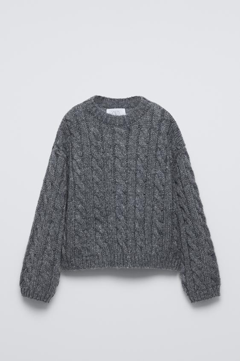 ZARA СВИТЕР С УЗОРОМ «КОСЫ», СЕРЫЙ С МЕЛАНЖЕВЫМ ЭФФЕКТОМ