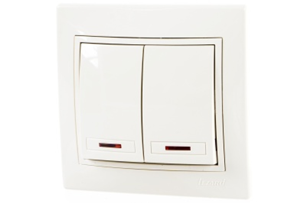 Выключатель 2-кл LEZARD Мира кремовая с вставкой с подсветкой
