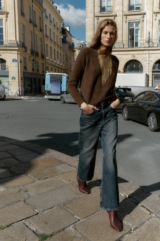 ZARA СВИТЕР ИЗ ШЕРСТИ И АЛЬПАКИ, КОРИЧНЕВЫЙ