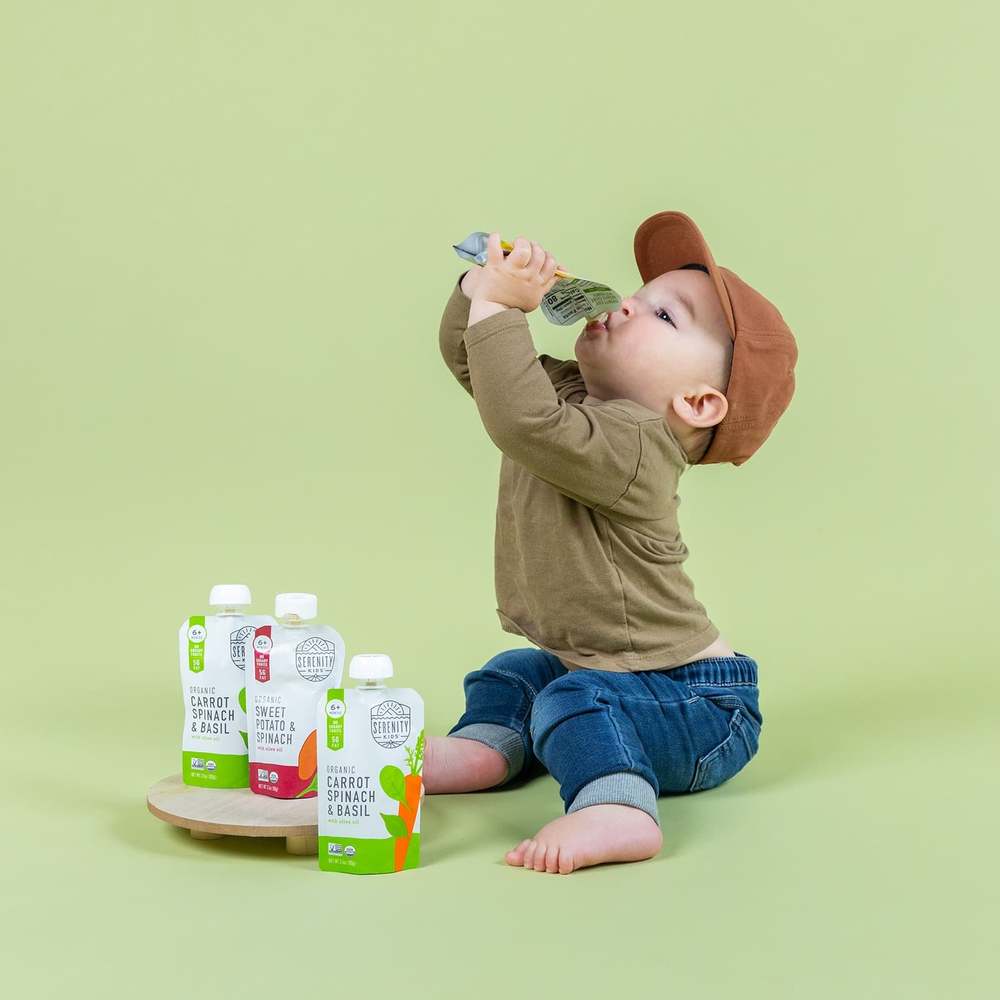 Serenity Kids, Органическая морковь, шпинат и базилик, от 6 месяцев, 99 г (3,5 унции)