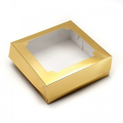 Коробка для зефира и печенья с окошком 200*200*50 (золото)
