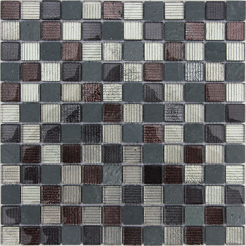 Мозаика из стекла и натурального камня Caramelle - Alcantara Nero 23x23x8 мм