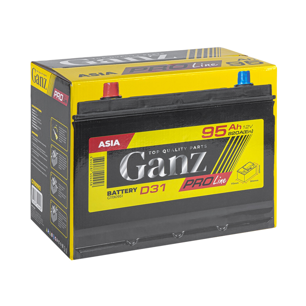 Аккумулятор GANZ PRO-Line JIS 95 А/ч прямой L+ 304x173x220 D31 EN 820 А