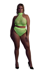 Эффектный зеленый комплект Turtle Neck and High Waist Slip (Размер: XL-4XL) (Цвет: зеленый)