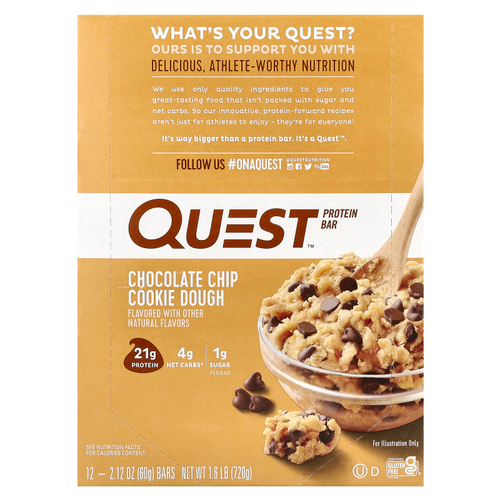 Quest Nutrition, Протеиновый батончик, шоколадная крошка, песочное тесто, 12 штук, 2,12 унц. (60 г) каждый