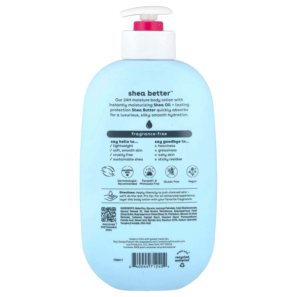 EOS, Shea Better™, 24H, увлажняющий лосьон для тела, без отдушки, 473 мл (16 жидк. унций)