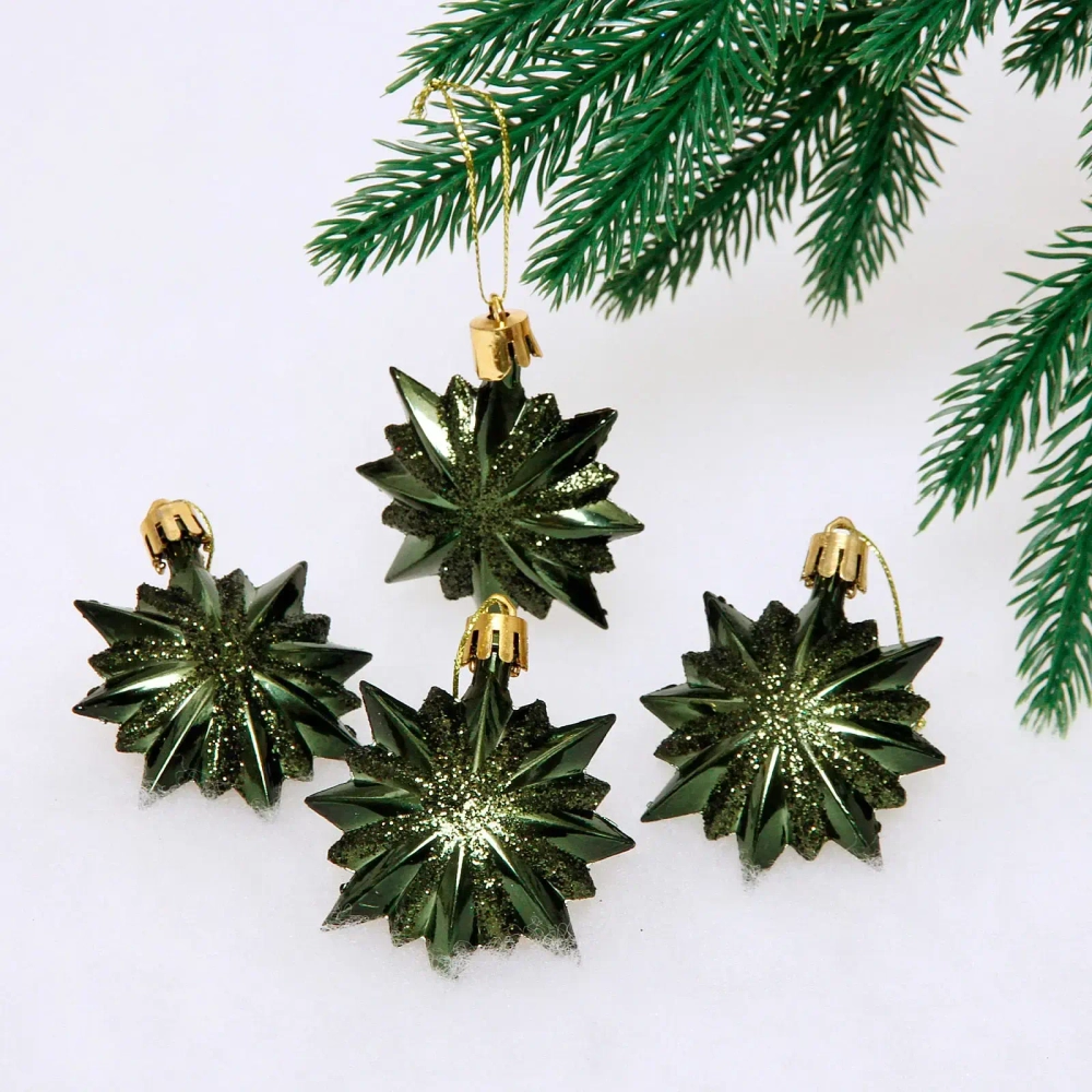 Ёлочные игрушки «Таинственное очарование» Звезда остроконечная 6 см (набор 4 шт), изумруд