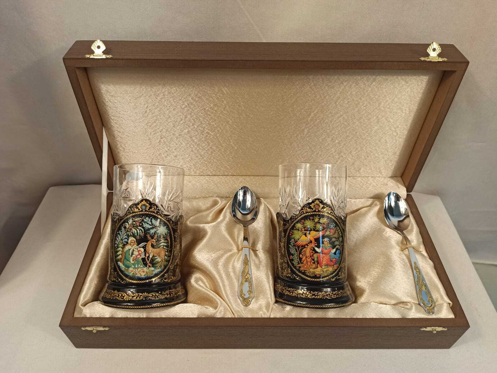 Чайный набор подстаканников (Ручная роспись Палех) №4