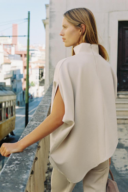 ZARA ТОП АСИММЕТРИЧНОГО КРОЯ ИЗ ТКАНИ ИНТЕРЛОК, ЭКРЮ