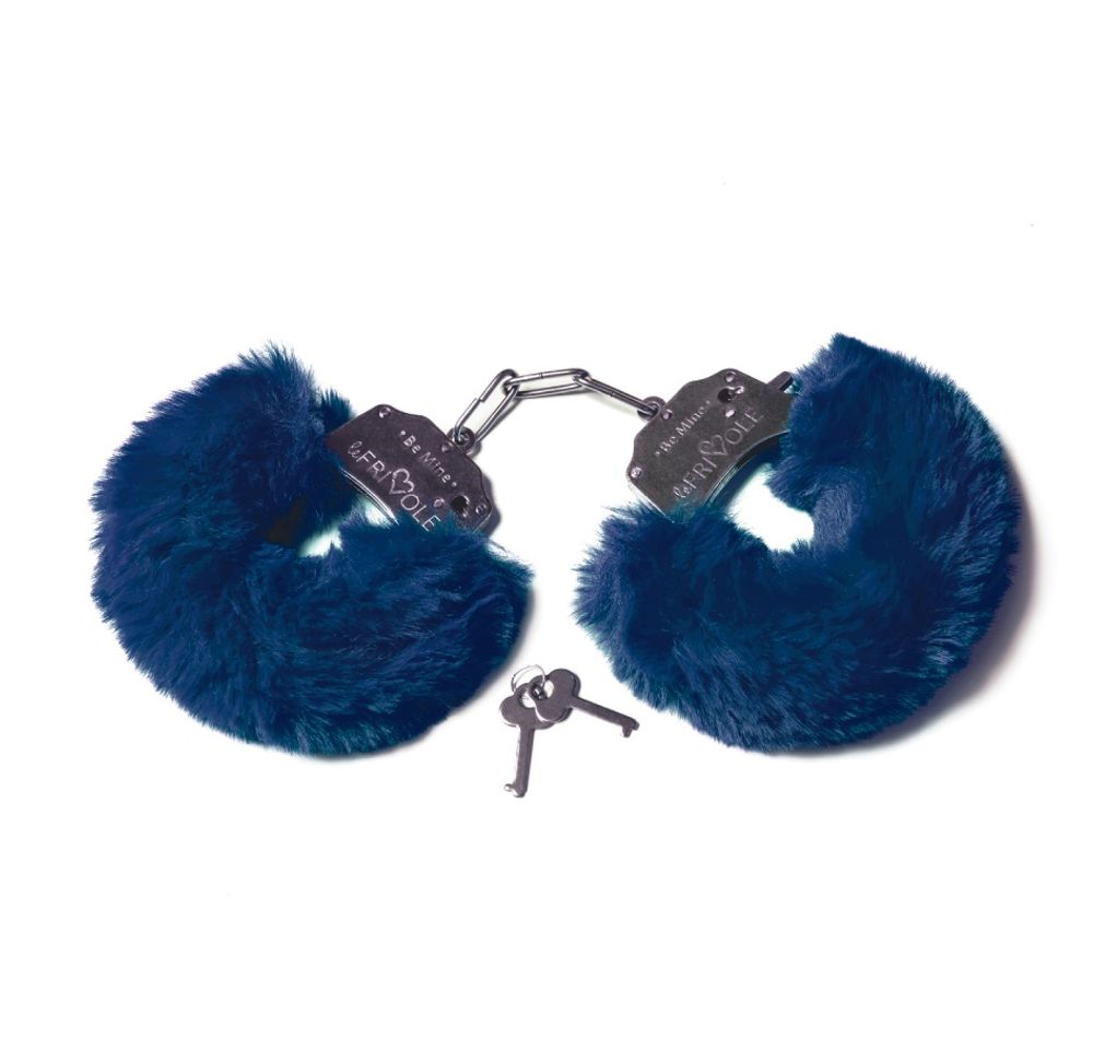 Наручники с пушистым мехом темно-синий