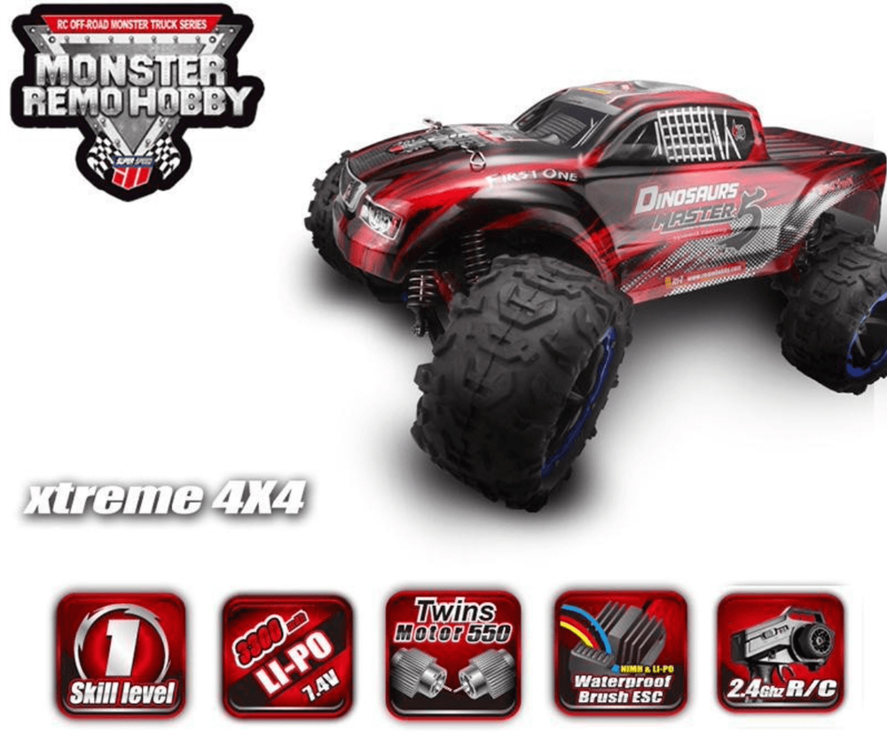 Радиоуправляемый монстр Remo Hobby Dinosaurs Master красный 4WD RTR масштаб 1:8 2.4G - RH8032-Red