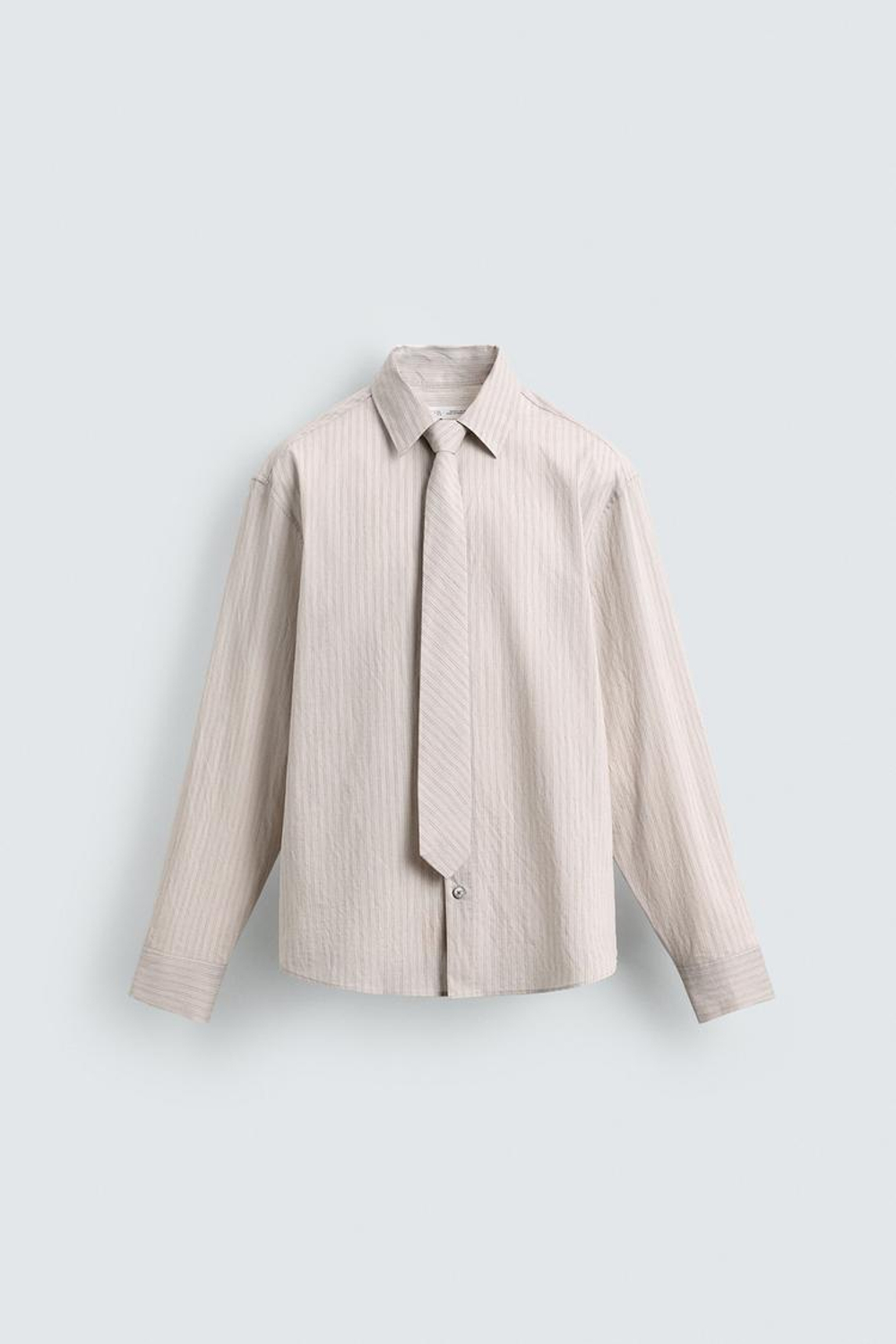 ZARА РУБАШКА В ПОЛОСКУ С ГАЛСТУКОМ, ПЕСОЧНЫЙ