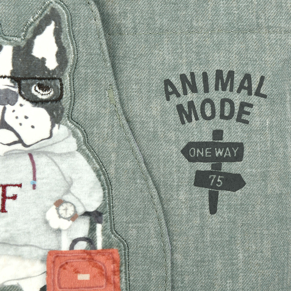 Сумка мини (тоут) с котом и бульдогом на молнии "AnimalMode", зеленая, 24-7548-2, KUSUGURU