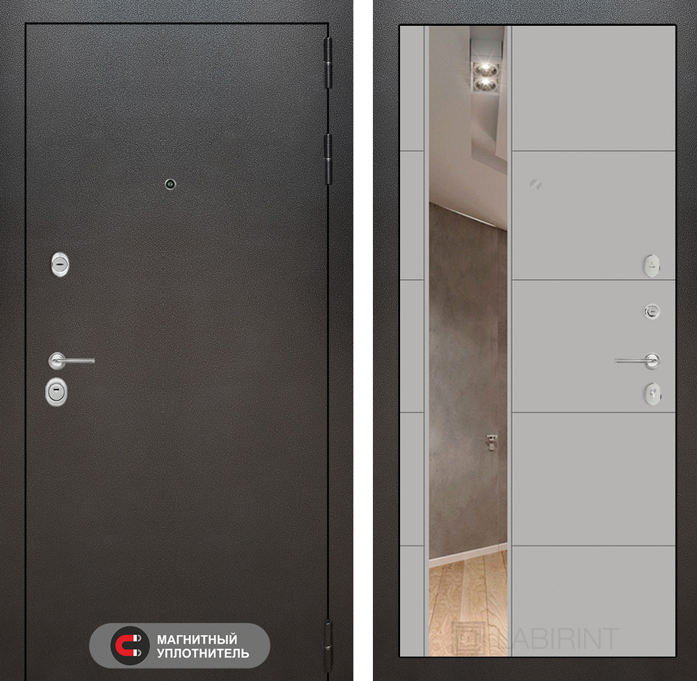 Дверь Входная Лабиринт Silver 19 С зеркалом Грей софт